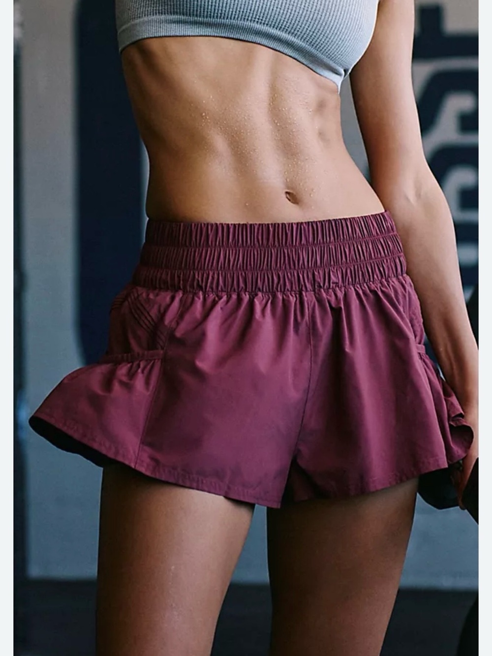 Free People Women's Wine Athletic Shorts with High Waist